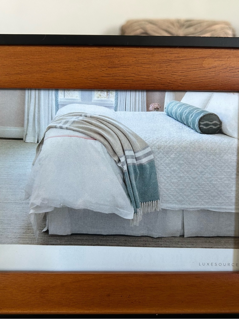 White Quilted Bedspread with Teal Accent Throw